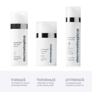 Set Dermalogica Dark Spot Solutions Kit, Crema PowerBright Moisturizer SPF 50, 12 ml + Ser PowerBright Anti-Pete Pigmentare pentru Dimineata, 10 ml + Crema PowerBright cu Vitamina C pentru Noapte, Fata & Gat, 15 ml