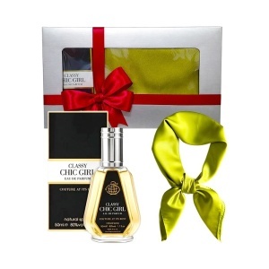 Set Elysa – Apa de Parfum Classy Chic Girl Fragrance World 50ml, Esarfa satinata verde