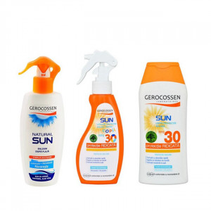 Set Gerocossen family, Lapte pentru protectie solara SPF 30, 200 ml + Spray de protectie solara pentru copii SPF 30, 200 ml + Balsam calmant dupa plaja 200 ml