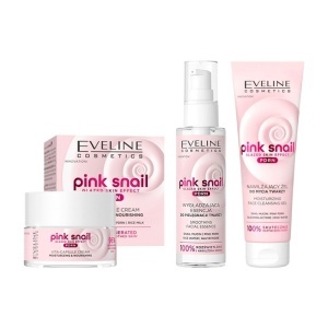 Set Ingrijire Ten Eveline Pink Snail PDRN – Crema Hidratanta 50 ml + Esenta Faciala 100 ml + Gel Curatare 150 ml