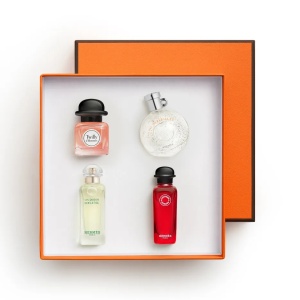 Set Miniaturi Hermes Eau De Rhubarbe, Apa de colonie, 7.5 ml + Eau des Merveilles, Apa de Toaleta, 7.5 ml + Twilly d'Hermès, Apa de parfum, 7.5 ml + Un Jardin Sur Le Nil, Apa de Toaleta, 7.5 ml