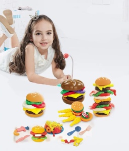 Set plastilina Happy Color Mud – Hamburger si cartofi prajiti, pentru copii 3 ani+