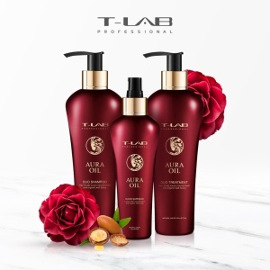 Set T-LAB Professional Aura Oil Ritual Sampon, 300 ml, Tratament par, 300 ml, Elixir par, 150 ml