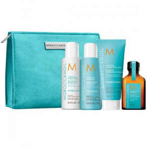Set Travel Hydration 2021, Moroccanoil, Sampon pentru hidratare Balsam de par pentru hidratare, Masca de par pentru hidratare, Tratament de papentru toate tipurile de par