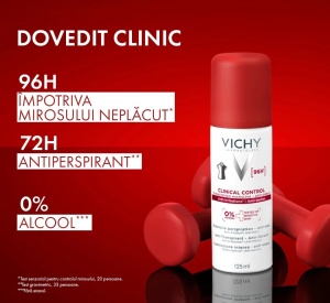Spray antiperspirant pentru femei impotriva mirosurilor neplacute Clinical Control 96H Vichy, 125 ml