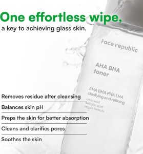 Toner pentru curatarea porilor si reducerea imperfectiunilor Face Republic, AHA BHA Toner, 160 ml