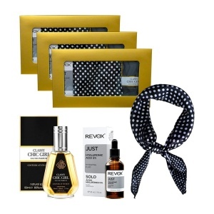 3 x Set Elysa - Apa de Parfum Classy Chic Girl 50ml Femei, Ser Revox Hyaluronic Acid 5% 30ml, Esarfa