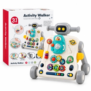 Antepremergator interactiv multifunctional 3 in 1 cu centru de activitati, muzica si viteza reglabila, alb-gri, 12 luni+ - Img 2