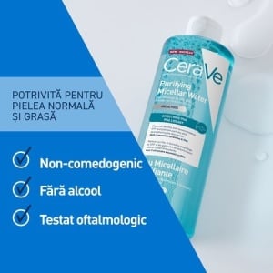 Apa micelara purifianta pentru ten normal si gras CeraVe, 400 ml