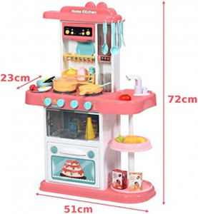 Bucatarie de jucarie Home Kitchen, cu plite din ceramica, luminite si chiuveta cu apa, 38 accesorii, Roz - Img 5