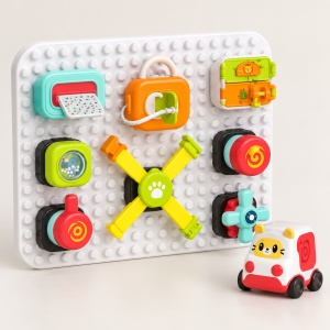 Centru de activitati pentru bebelusi cu placa modulara si masinuta, piese interactive, multicolor, 18 luni+ - Img 4