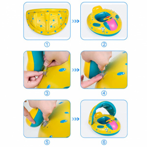 Colac gonflabil pentru copii Edman Summer sea, cu volan, acoperis si suport, dimensiuni 73 x 65 x 60 cm