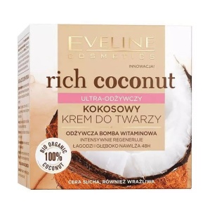 Crema de Fata Ultra-Nutritiva cu Ulei de Cocos 100% Organic, Eveline Cosmetics Rich Coconut, 50 ml