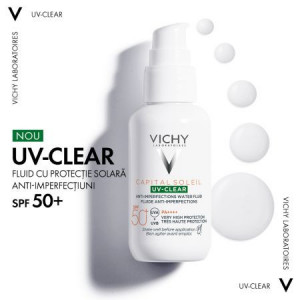 Fluid protectie solara pentru ten gras cu tendinta acneica SPF 50+ Vichy Capital Soleil UV Clear, 40ml - Img 2