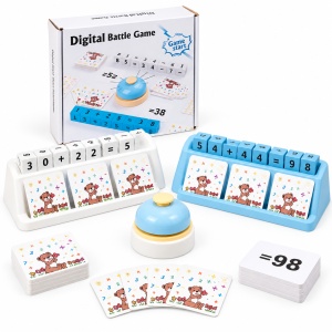 Joc educativ de matematica Digital Battle Game, operatii numerice, cartonase si clopotel, 2 jucatori