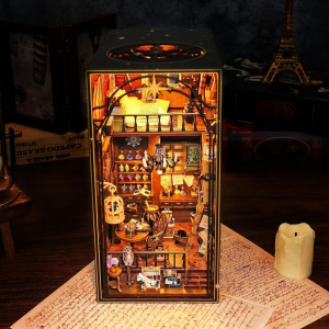 Kit Book Nook - Casuta Miniatura DIY cu Lumini LED, Puzzle 3D din Lemn, Decor pentru Biblioteca