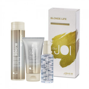 Kit pentru ingrijirea parului blond Joico Blonde Life™ Brightening Sampon 300 ml + Masca 150 ml + Ulei 100 ml