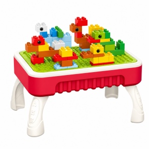 Masa de activitati 3 in 1, set de constructie cu 50 piese, tabla de desen si valiza de depozitare, Rosu