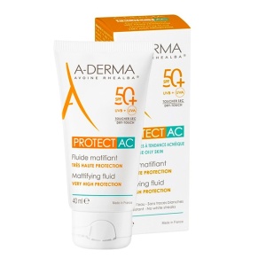 Pachet A-Derma Protect – Fluid matifiant protectie solara Protect AC SPF 50+ 40 ml + Spray protectie solara Protect SPF 50+ 200 ml