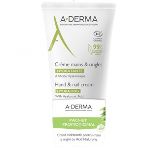 Pachet Crema hidratanta pentru maini si unghii A-Derma, 2x50 ml