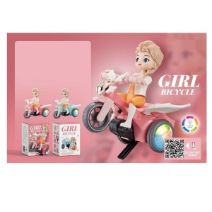 Papusa pe Motocicleta Roz, Jucarie Interactiva pentru Fetite - Girl Bicycle 