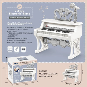 Pian electronic Blusmart pentru copii cu microfon, Electronic Piano suport portativ, 25 de clape, 22 de melodii, Alb - Img 2