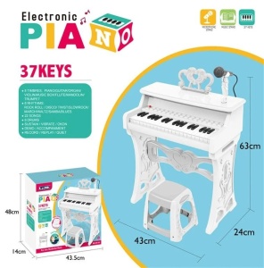 Pian electronic pentru copii cu 37 de clape, microfon si scaunel – set muzical interactiv