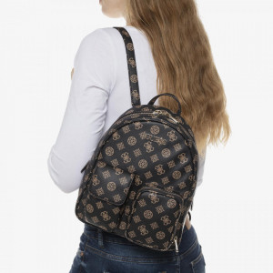 Rucsac Guess de piele ecologica Utility Vibe, Maro inchis/Maro camel - Img 2
