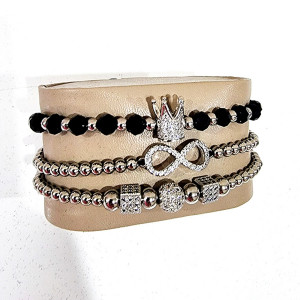 Set 3 bratari Iconic din otel inoxidabil, onix si zirconiu, Unisex, silver - Img 4