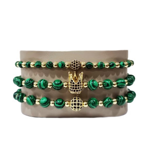 Set 3 bratari Mesmera din otel inoxidabil, zirconiu si malachit, Unisex, gold - Img 4