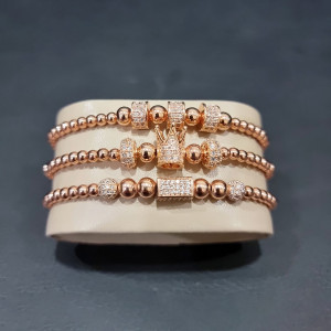 Set 3 bratari Sparkle din otel inoxidabil si zirconiu, Unisex, gold - Img 5