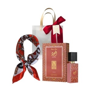 Set Ajwad Pink To Pink Lattafa, Apa de Parfum, Femei, 60 ml + Esarfa satinata + Punga cadou