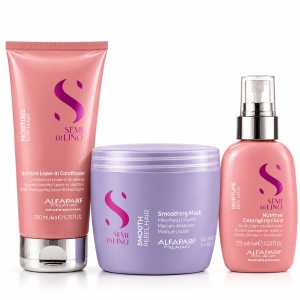 Set Alfaparf Milano, Balsam Moisture 200 ml + Mască Smooth 500 ml + Fluid 125 ml