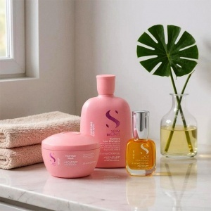 Set Alfaparf Semi Di Lino Moisture Nutritive cu 250 ml Sampon + 200 ml Masca + Ulei Cristalli Liquidi 15 ml
