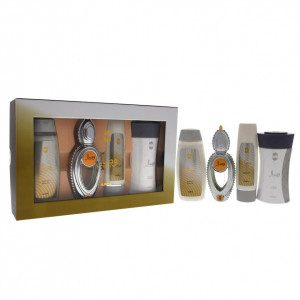 Set cadou Ajmal Wisal, Femei: Apa de parfum 50 ml + Gel de dus 200 ml + Lotiune de corp 100 ml + Pudra parfumata 80 gr - Img 3
