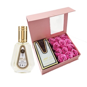Set cadou Daruium, Apa de Parfum Ard al Zaafaran Turab Al Dhahab 50 ml si Cutie cu trandafiri