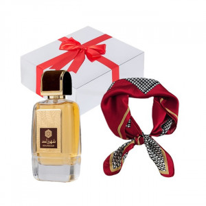 Set cadou Essence&Shawl parfum Ard Al Zaafaran Shahrazad + esarfa satinata + cutie cadou cu funda 