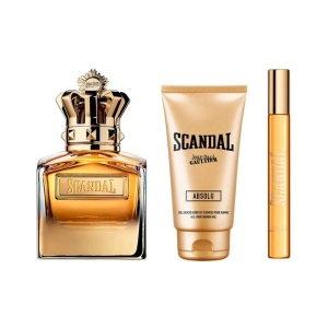 Set cadou Jean Paul Gaultier Scandal Absolu, Parfum, Barbati, 100 ml + 10 ml si  Gel de dus, 75 ml 