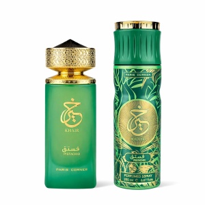 Set cadou Khair Pistachio Paris Corner, Femei, Apa de Parfum, 100 ml + Deodorant Spray, 200ml