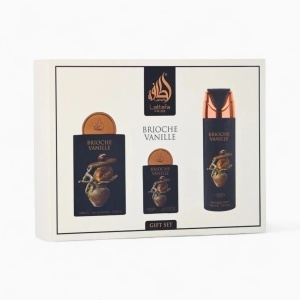 Set Cadou Lattafa Brioche Vanille – Apa de Parfum 100 ml + Apa de Parfum 25 ml + Spray de Corp 250 ml