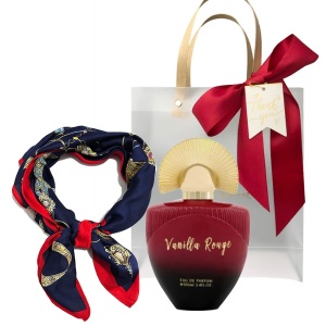 Set cadou Maison Asrar Vanilla Rouge, Apa de Parfum, Femei, 100 ml + esarfa satinata