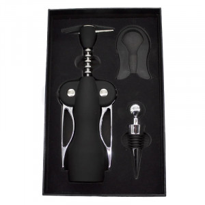 Set cadou pentru barbati VLV, cutie cu 3 accesorii pentru desfacerea sticlei cu vin, 21x13 cm - Img 2