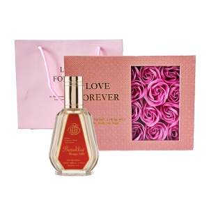 Set cadou Uniqift, Apa de Parfum Barakkat Rouge 540, Fragrance World, Unisex, 50 ml si Cutie cu trandafiri