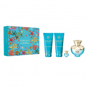 Set Cadou Versace Dylan Turquoise pour Femme 100 ml Apa de Toaleta + 100 ml Lotiune de corp + 100 ml Gel de dus + 5 ml Apa de Toaleta