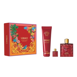Set Cadou Versace Eros Flame, Barbati, Apa de Parfum, 100 ml + mini Apa de Parfum, 10 ml + Gel de dus, 150 ml
