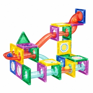 Set de constructie magnetic cu circuit pentru bile, 78 piese, multicolor, 3 ani+ - Img 3