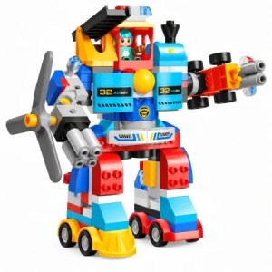Set de constructie Robot transformabil cu vehicule, 172 piese, multicolor, 3 ani+ - Img 3