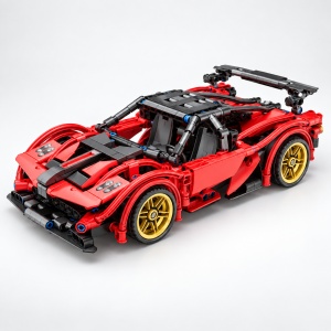 Set de constructie Supercar rosu, 482 piese, mecanism pull-back, scara 1:18, 6 ani+ - Img 4