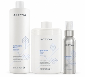 Set de hidratare Kemon Actyva Nutrizione Ricca, Sampon 1000 ml + Masca 1000 ml + Lapte hidratant 125 ml