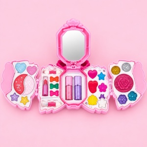 Set de infrumusetare pentru fete in gentuta tip funda, cu oglinda si cosmetice, roz - Img 4
